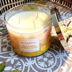 NWT, Bath & Body Works " Plumeria + Sugared Lemon Zest", 3 Wick Candle